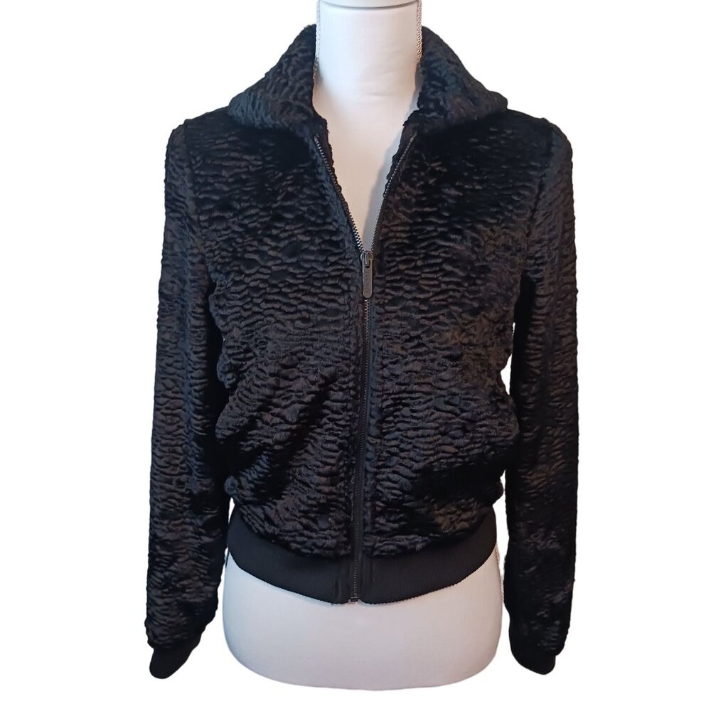 NEW Tucker for‎ Target Black Faux Fur Persian Jacket Floral Satin Lining, Size M